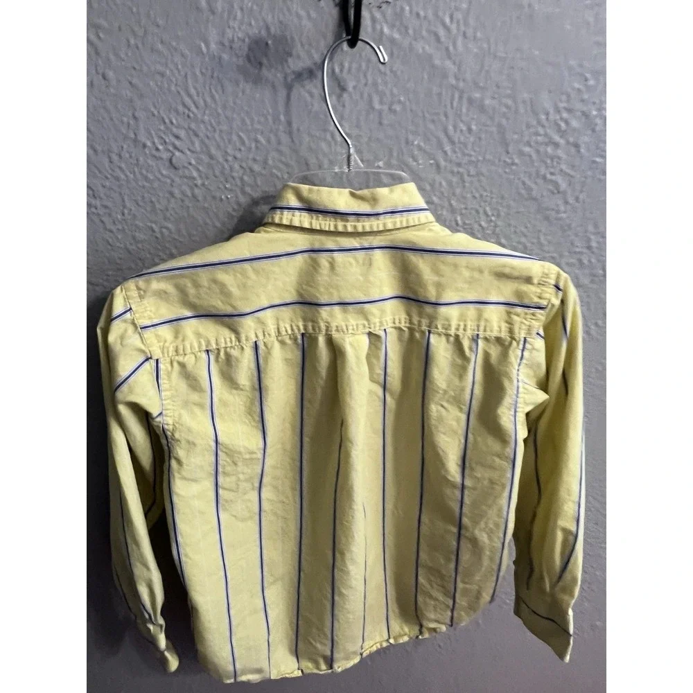 Gap Kids Button Up Shirt Boys Yellow White Blue Striped Long Sleeve‎ Size Mecium